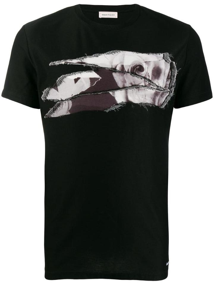 Alexander Mcqueen Deconstructed Rose Patch T-shirt - Black