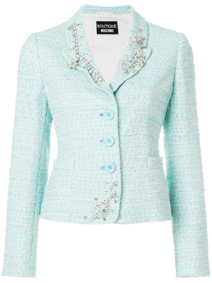 Boutique Moschino Embellished Tweed Blazer - Blue