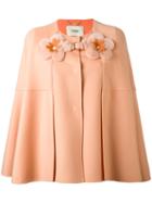 Fendi - Flower Embellished Cape - Women - Lamb Skin/mink Fur/cashmere - 42, Pink/purple, Lamb Skin/mink Fur/cashmere