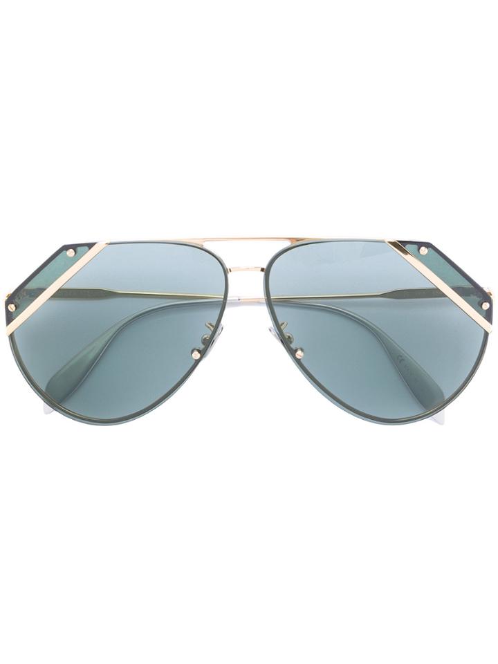Alexander Mcqueen Eyewear Cut Lense Aviator Sunglasses - Metallic