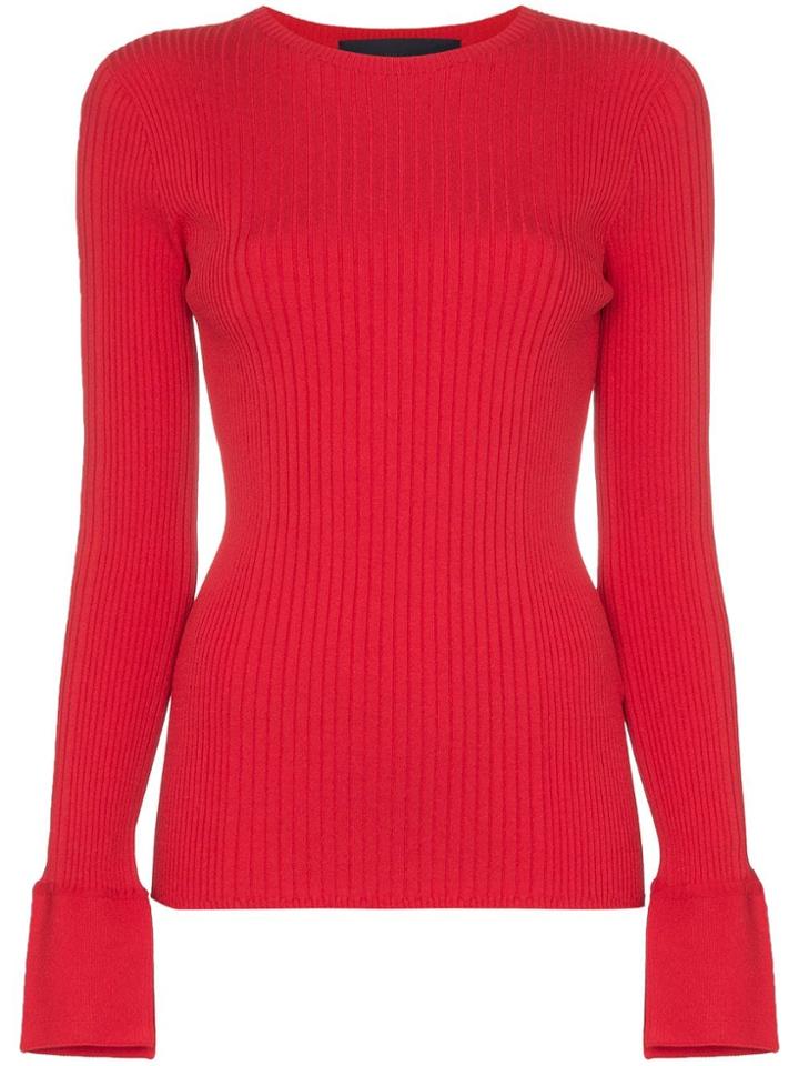 Juun.j Long-sleeved Ribbed Knit Top - Red