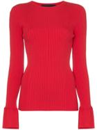 Juun.j Long-sleeved Ribbed Knit Top - Red