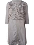 Herno Appliqué Flower Zip Coat, Women's, Size: 38, Grey, Polyester
