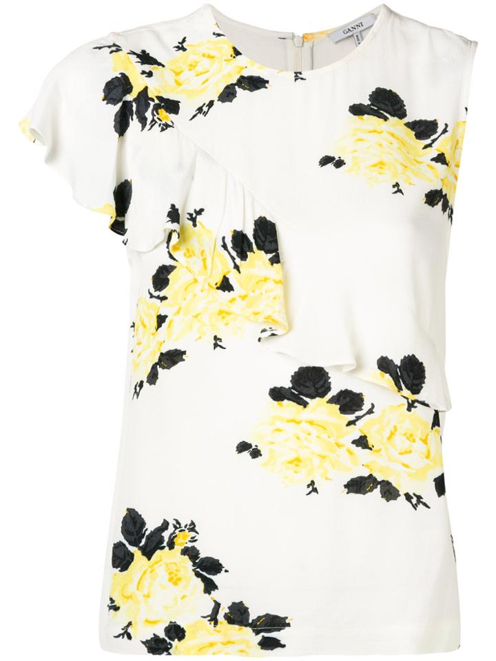 Ganni Floral Sleeveless Top - White