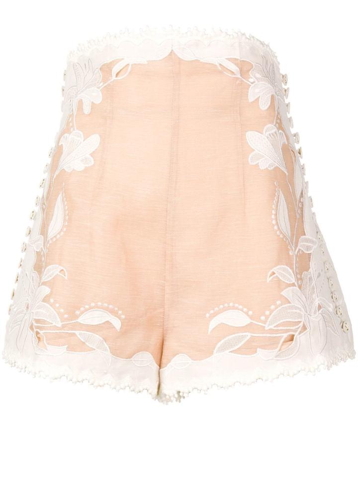 Zimmermann Floral Appliqués Shorts - Neutrals
