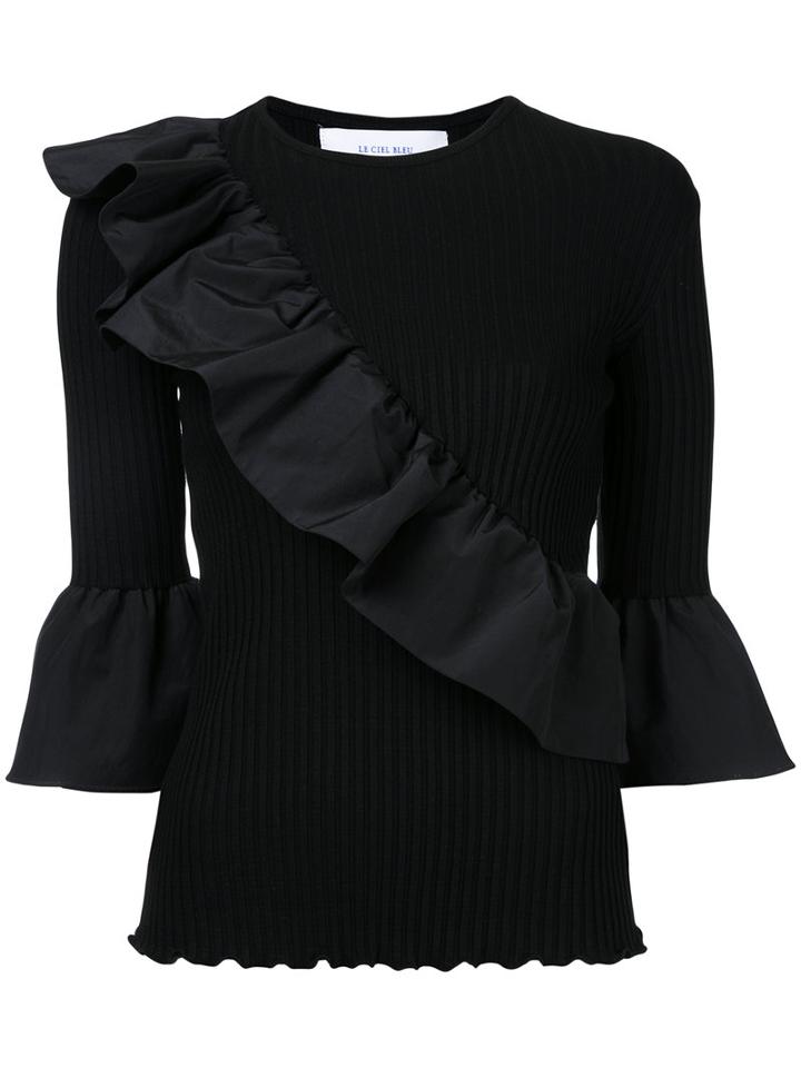 Le Ciel Bleu - Ruffled Trim Top - Women - Nylon/polyurethane/rayon - 38, Black, Nylon/polyurethane/rayon