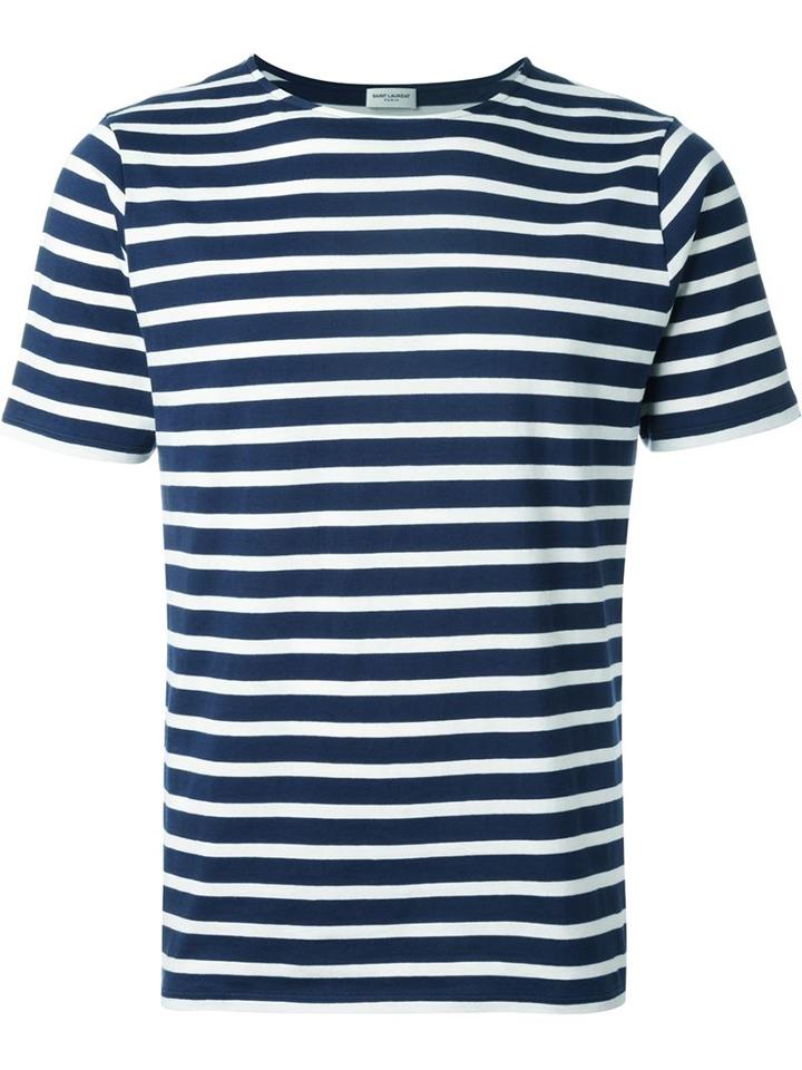Saint Laurent Striped T-shirt, Men's, Size: M, Blue, Cotton