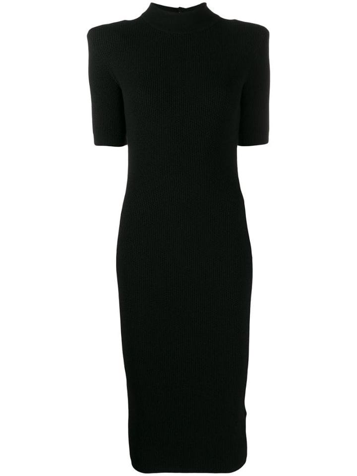 Balmain Knitted Embossed Button Dress - Black