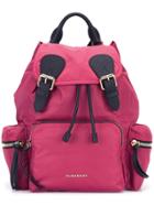 Burberry Medium Rucksack In Technical Nylon And Leather - Pink &