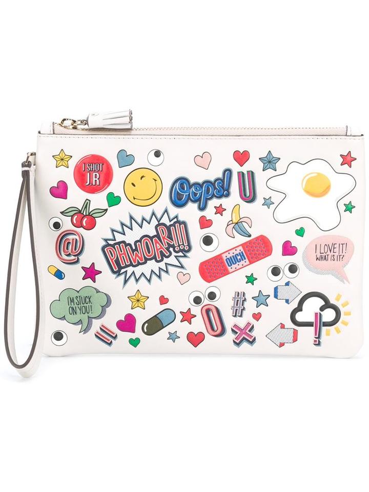 Anya Hindmarch All Over Wink Stickers Clutch, Women's, White, Leather