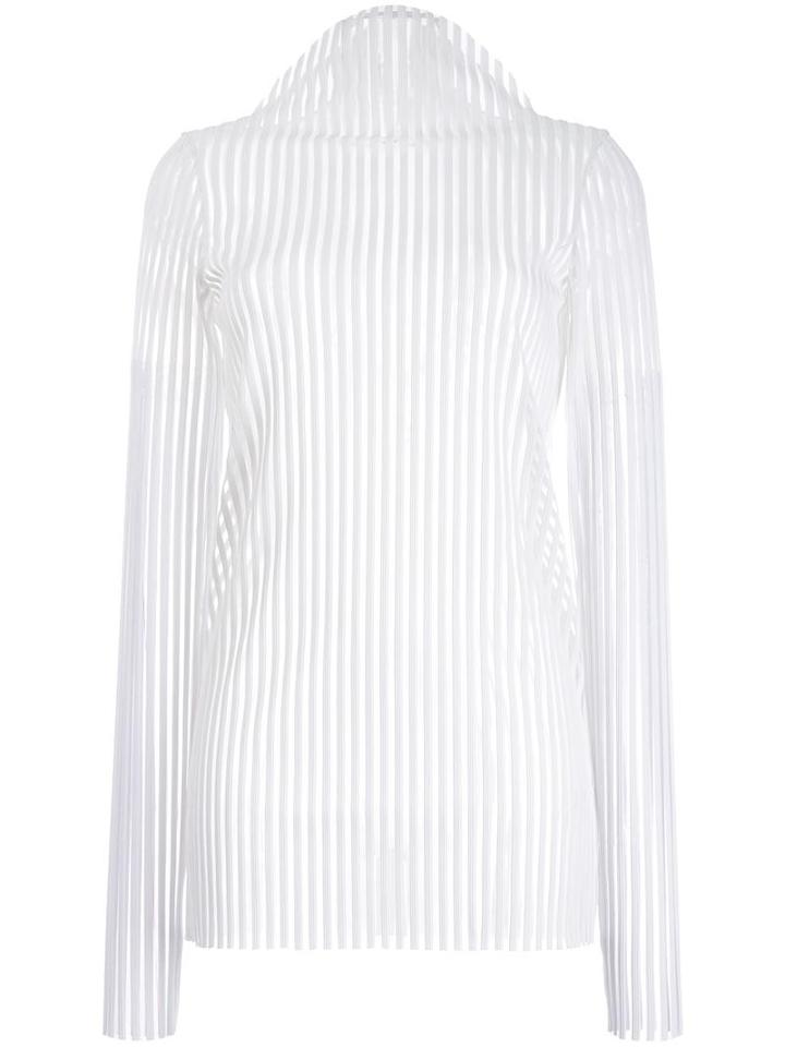 Robert Wun Ribbed Mock Neck Knitted Top, Women's, Size: 8, White, Polyester/spandex/elastane