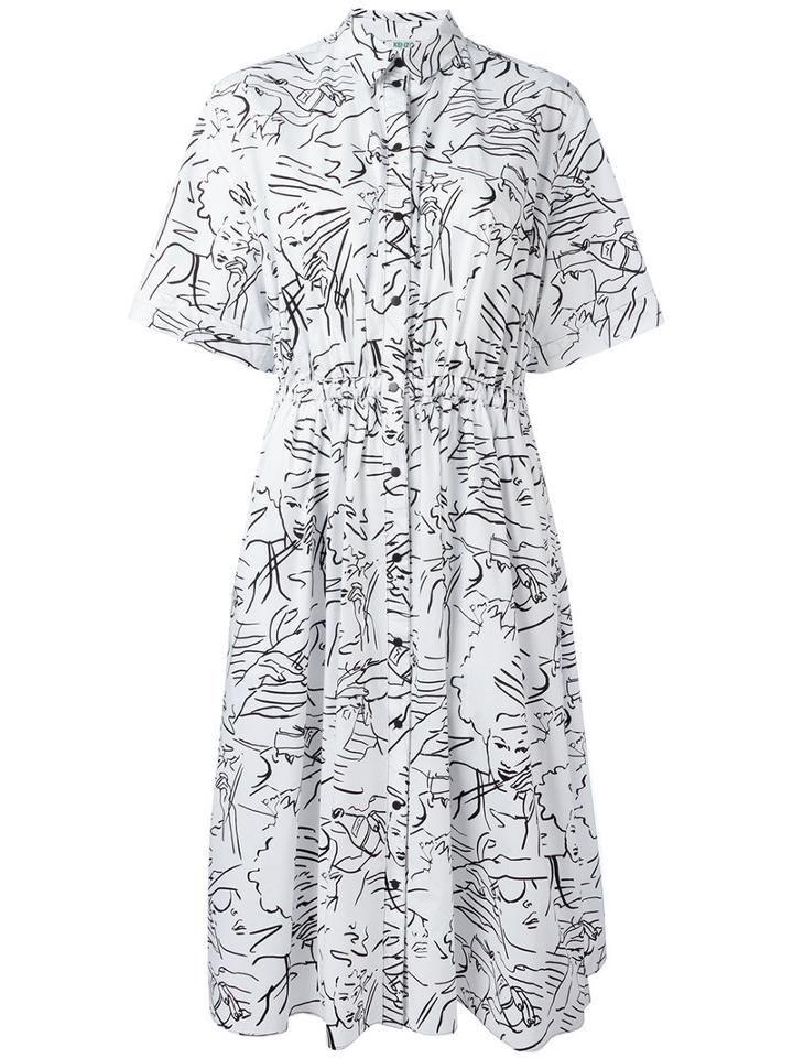 Kenzo Sketches Shirt Dress, Women's, Size: 40, White, Cotton