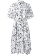 Kenzo Sketches Shirt Dress, Women's, Size: 40, White, Cotton