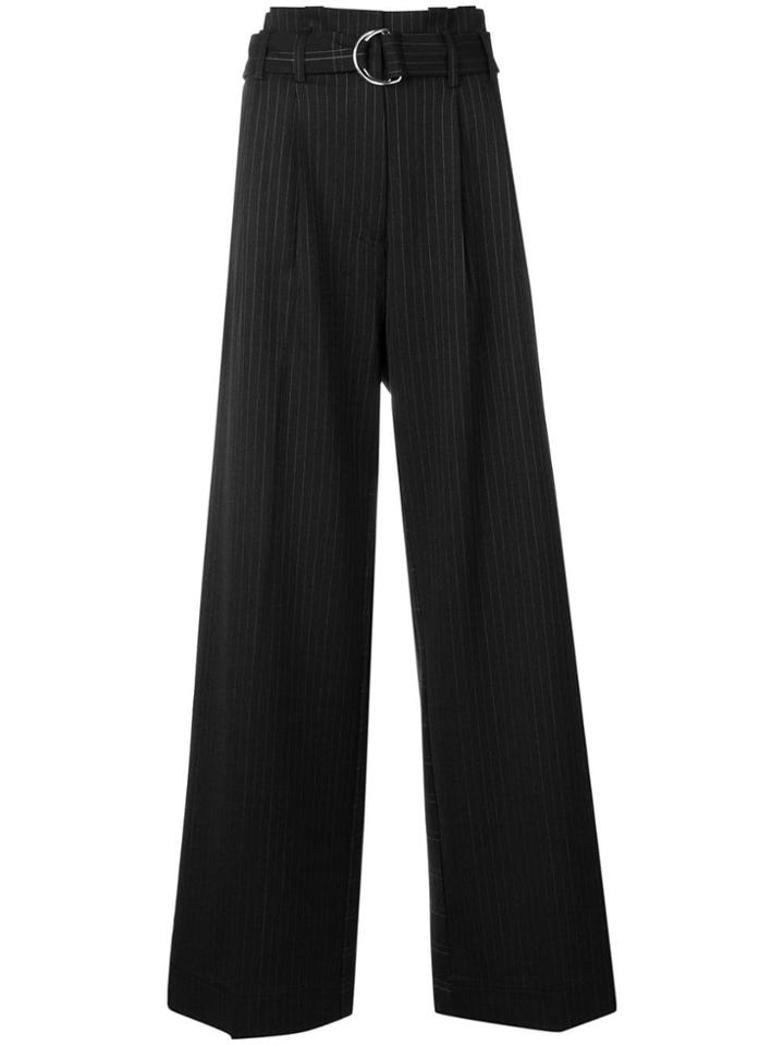 Lee Mathews Pinstripe Wide Leg Trousers - Black