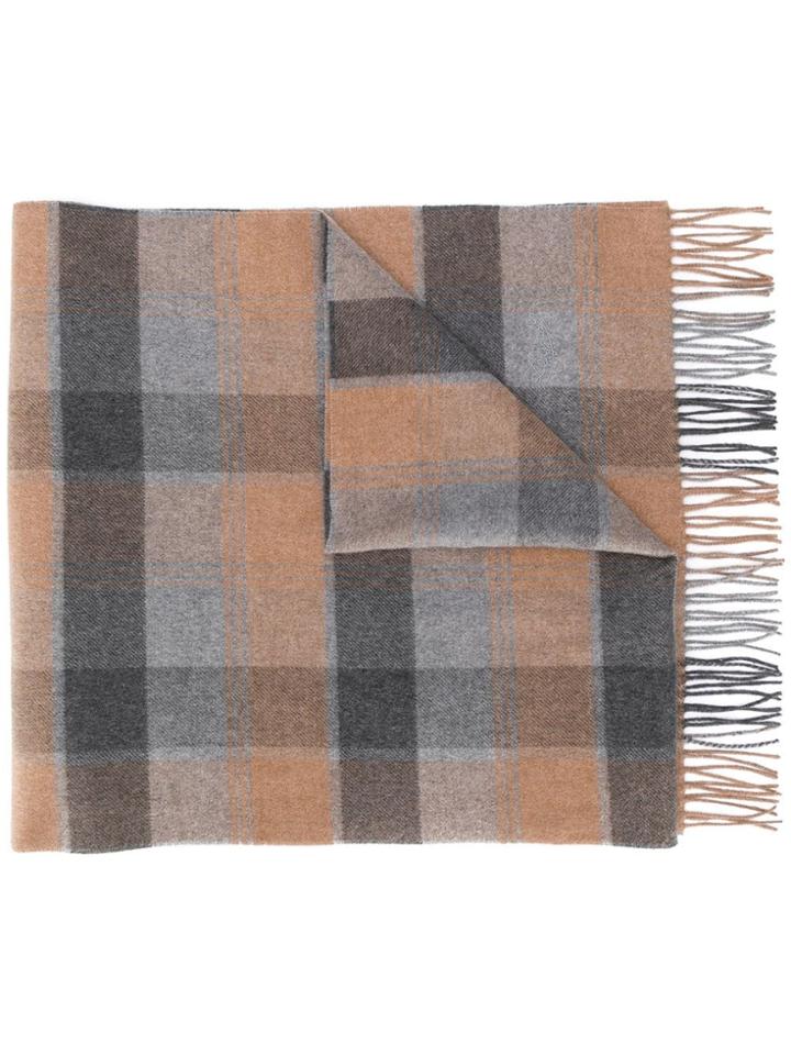 Ermenegildo Zegna Checkered Fringed Scarf - Brown