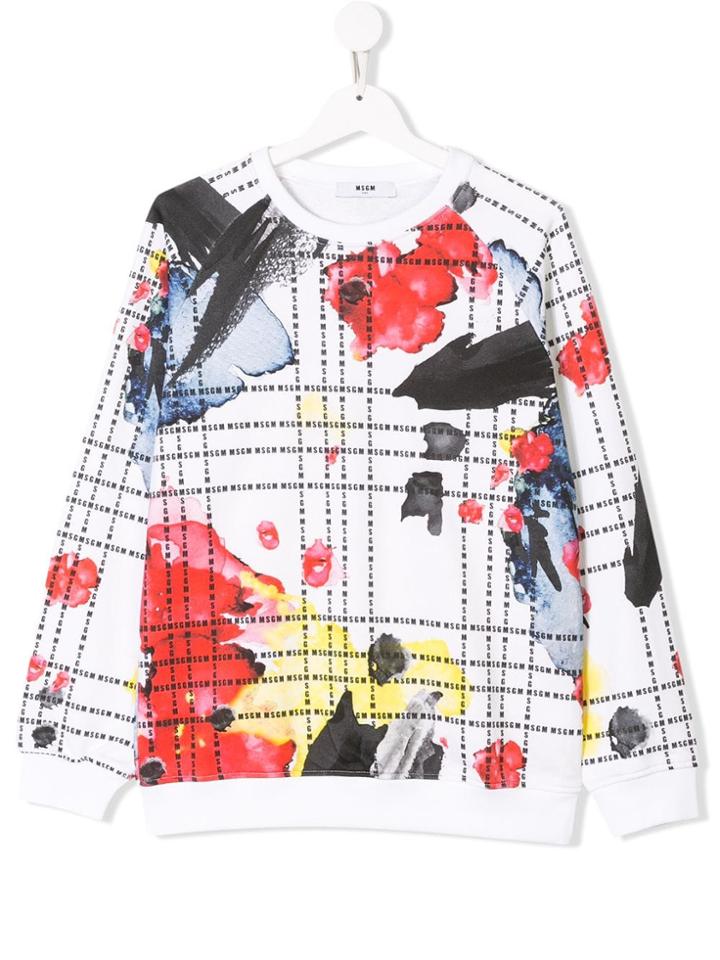 Msgm Kids Teen Abstract Print Logo Check Sweatshirt - White