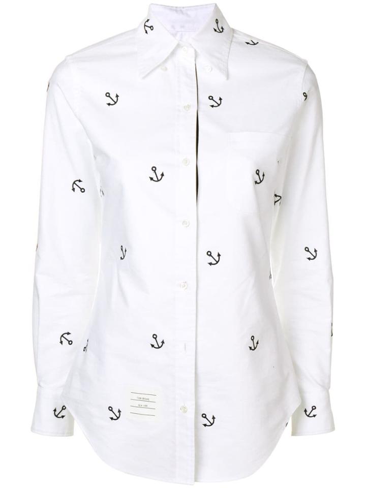 Thom Browne Anchor Embroidery Oxford Shirt - White