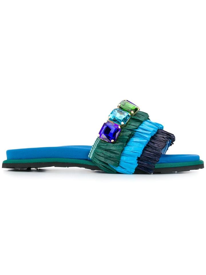 Suecomma Bonnie Embellished Fringed Sandals - Blue