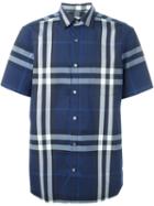 Burberry Plaid Print Shirt, Men's, Size: Xl, Blue, Cotton/polyamide/spandex/elastane