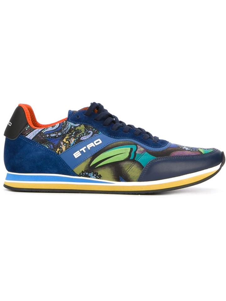 Etro Panelled Sneakers, Men's, Size: 39, Blue, Cotton/rubber/leather