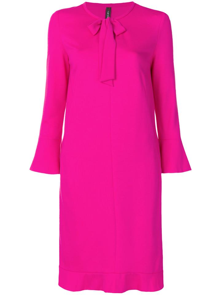 Marc Cain Tie-neck Ruffle-hem Shift Dress - Pink & Purple
