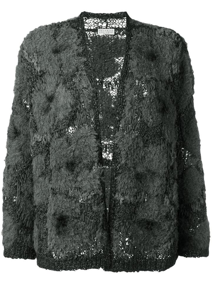 Brunello Cucinelli Tweed Cardigan, Women's, Size: Small, Grey, Polyurethane/polyamide/acrylic/wool