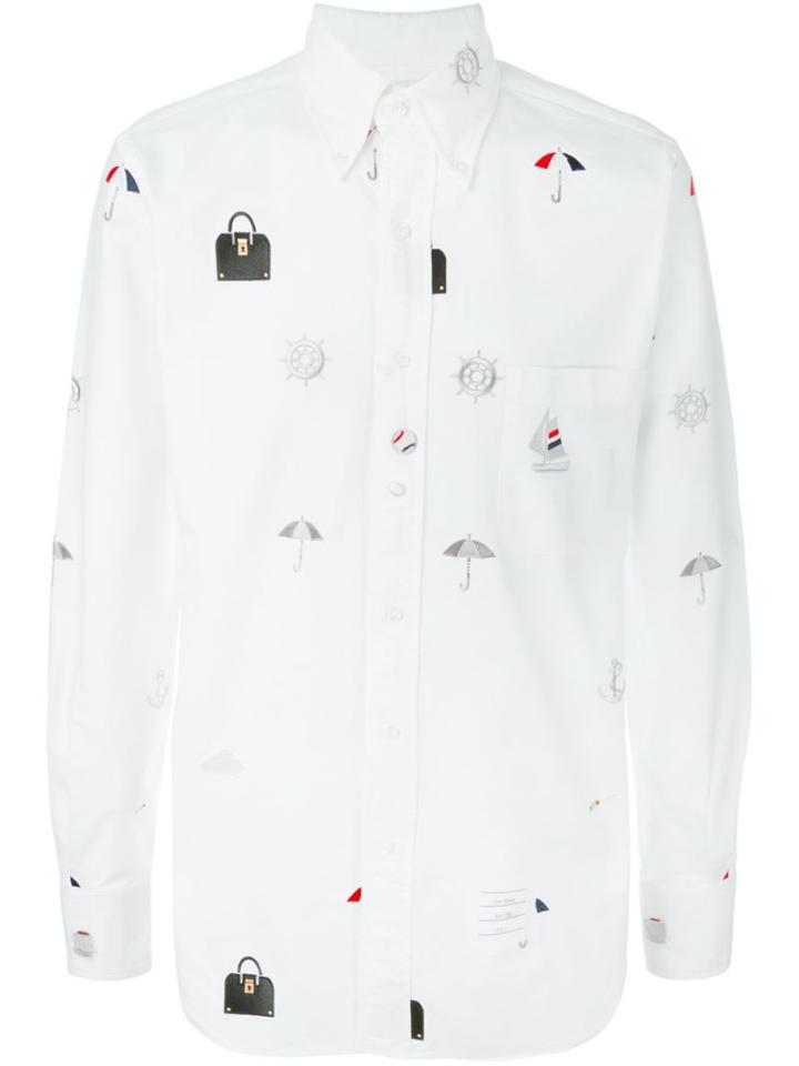 Thom Browne Multi-print Button-down Shirt, Men's, Size: 4, White, Cotton