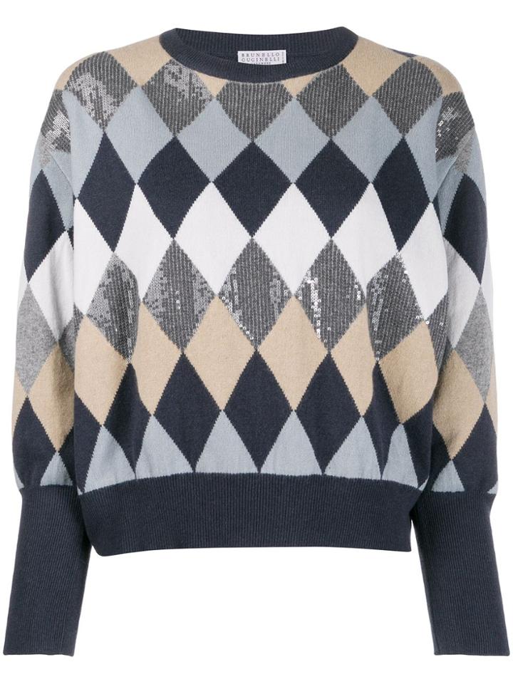 Brunello Cucinelli Argyle Pattern Jumper - Blue
