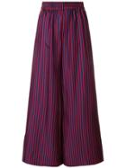 La Doublej Striped Flared Trousers - Blue