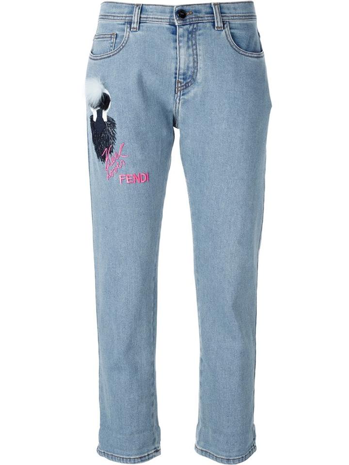 Fendi 'karlito' Jeans, Women's, Size: 44, Blue, Cotton/mink Fur/polyamide/spandex/elastane