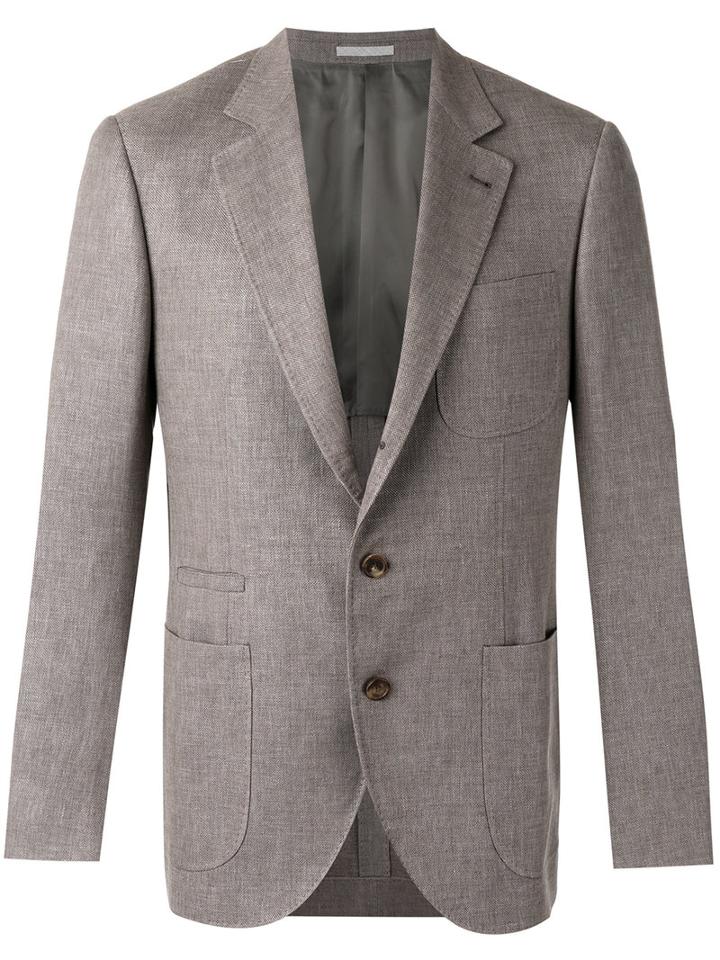 Brunello Cucinelli Pocket Front Blazer, Men's, Size: 50, Brown, Silk/linen/flax/cupro/wool
