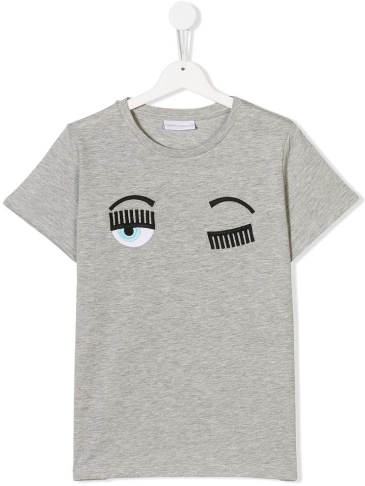 Chiara Ferragni Kids Teen Wink Embroidered T-shirt - Grey
