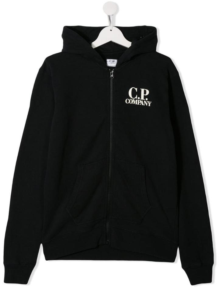 Cp Company Kids Logo Print Hoodie - Blue