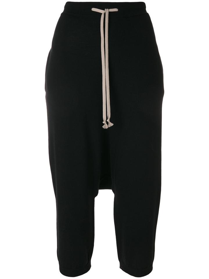 Rick Owens - Low Slung Cropped Track Pants - Women - Virgin Wool - S, Black, Virgin Wool