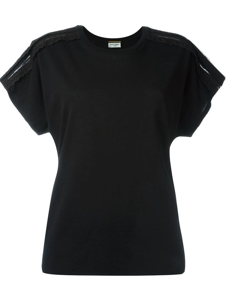 Saint Laurent Broderie Anglaise Sleeve T-shirt, Women's, Size: 38, Black, Cotton