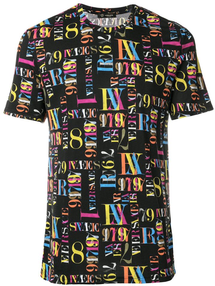 Versace Typography Print T-shirt - Black