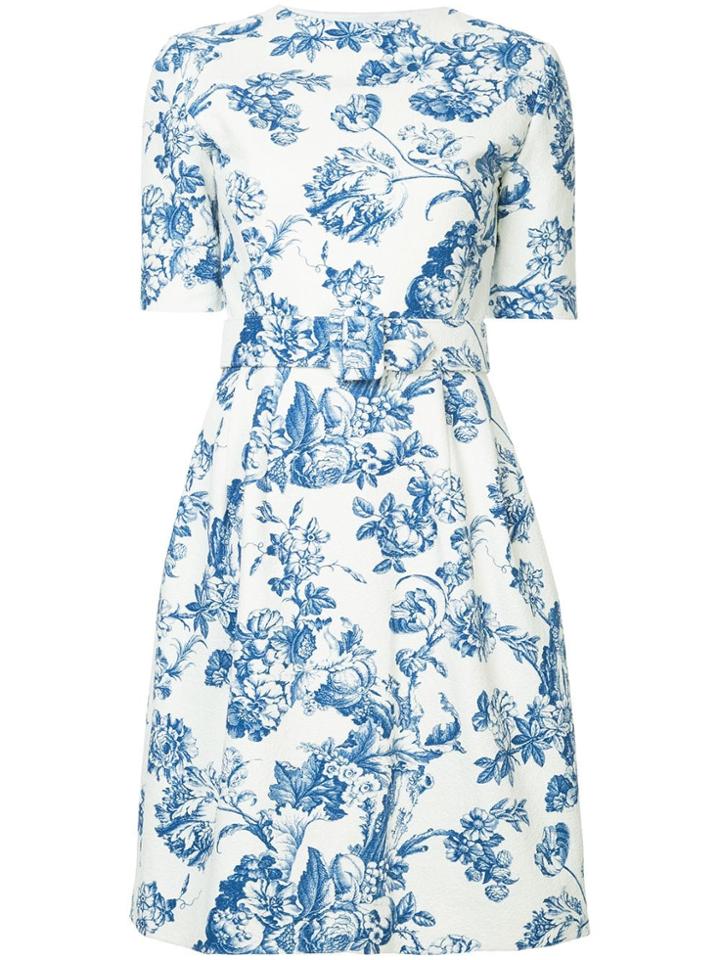 Oscar De La Renta Printed Belted Dress - White