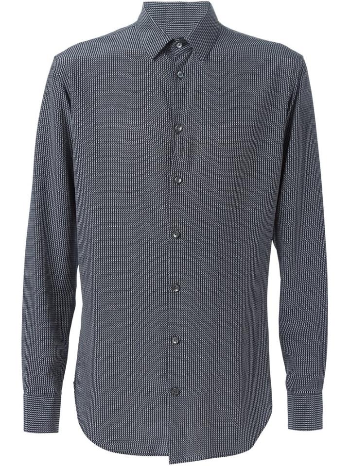 Giorgio Armani Small Print Shirt, Men's, Size: 39, Black, Silk