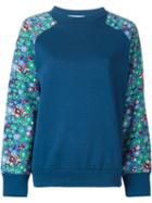 Tsumori Chisato Floral Sleeve Sweatshirt, Women's, Size: 3, Blue, Silk/cotton