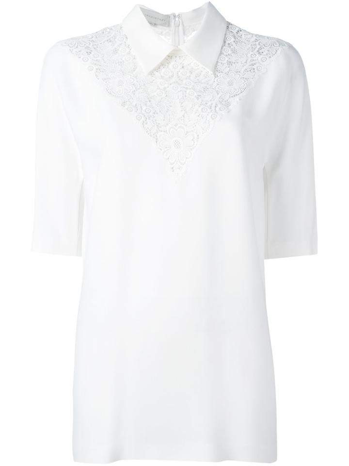 Stella Mccartney Pointed Collar Lace Blouse, Women's, Size: 40, White, Cotton/spandex/elastane/acetate/viscose
