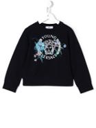 Young Versace Medusa Floral Embroidered Sweatshirt, Girl's, Size: 10 Yrs, Blue