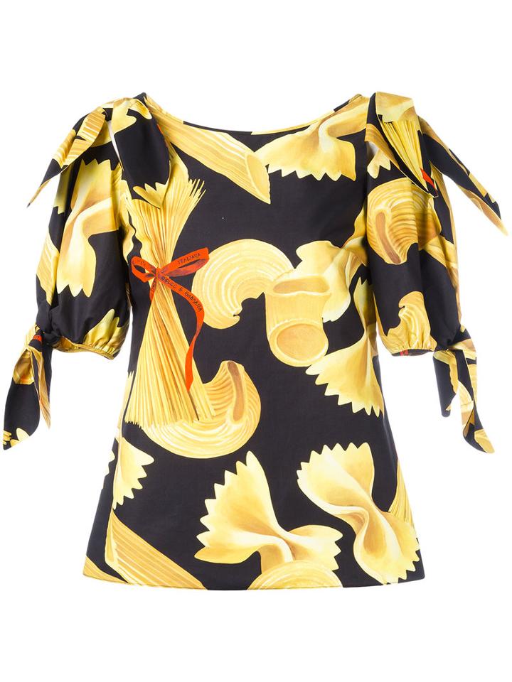 Dolce & Gabbana Pasta Print Top, Women's, Size: 36, Black, Cotton