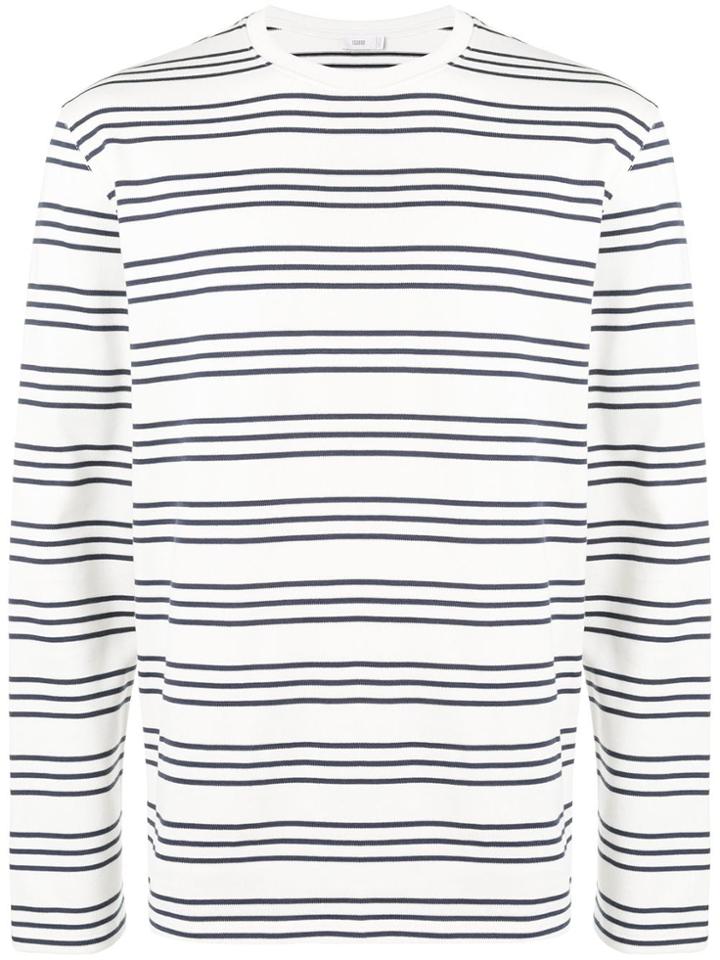 Closed Striped Crew Neck Sweatshirt - White