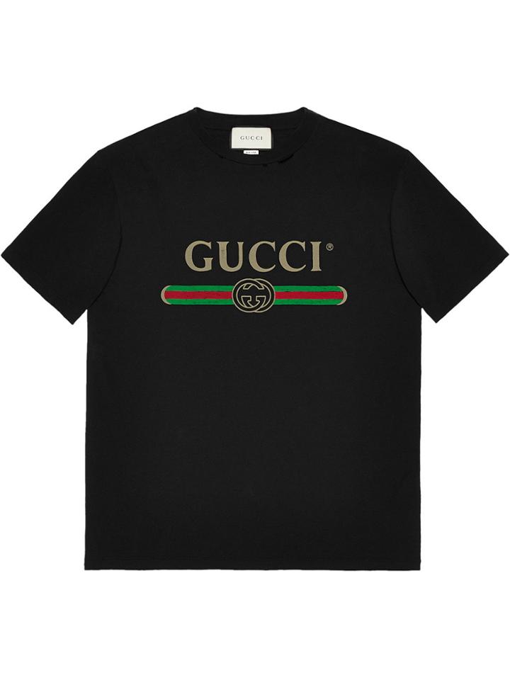 Gucci Fake Logo Cotton T Shirt - Black
