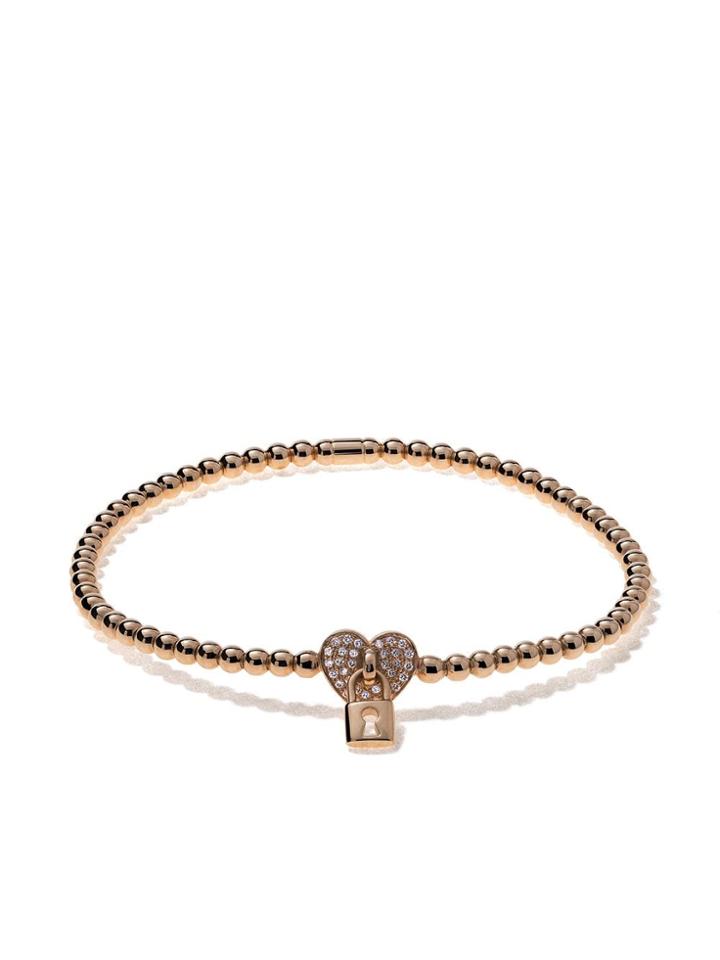 As29 18kt Rose Gold Alf Heart And Lock Extendable Diamond Bracelet