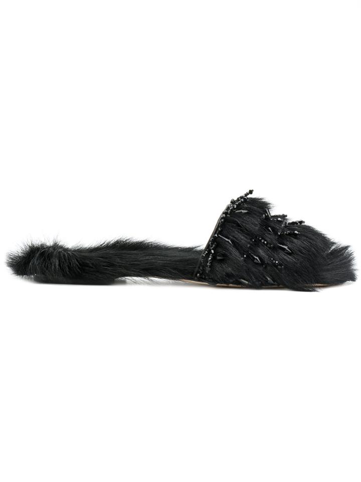Alberta Ferretti Fur Detail Sandals - Black