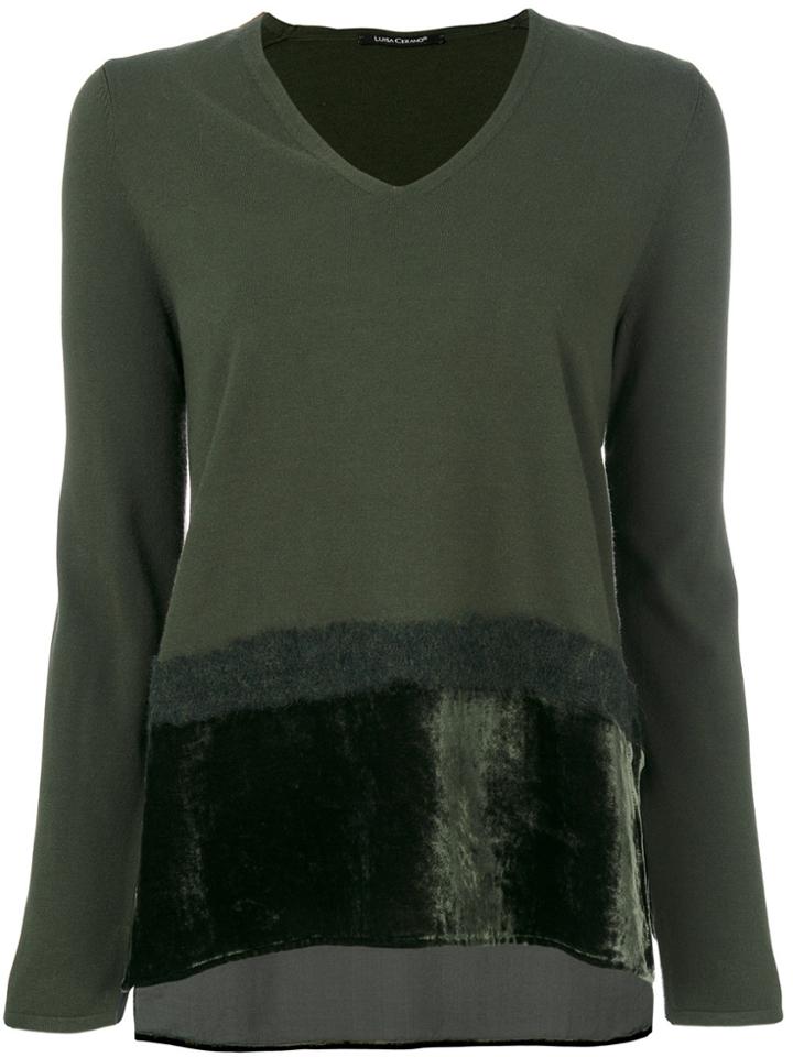 Luisa Cerano Faux Fur Trim Detail Knit Top - Green