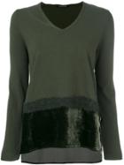 Luisa Cerano Faux Fur Trim Detail Knit Top - Green