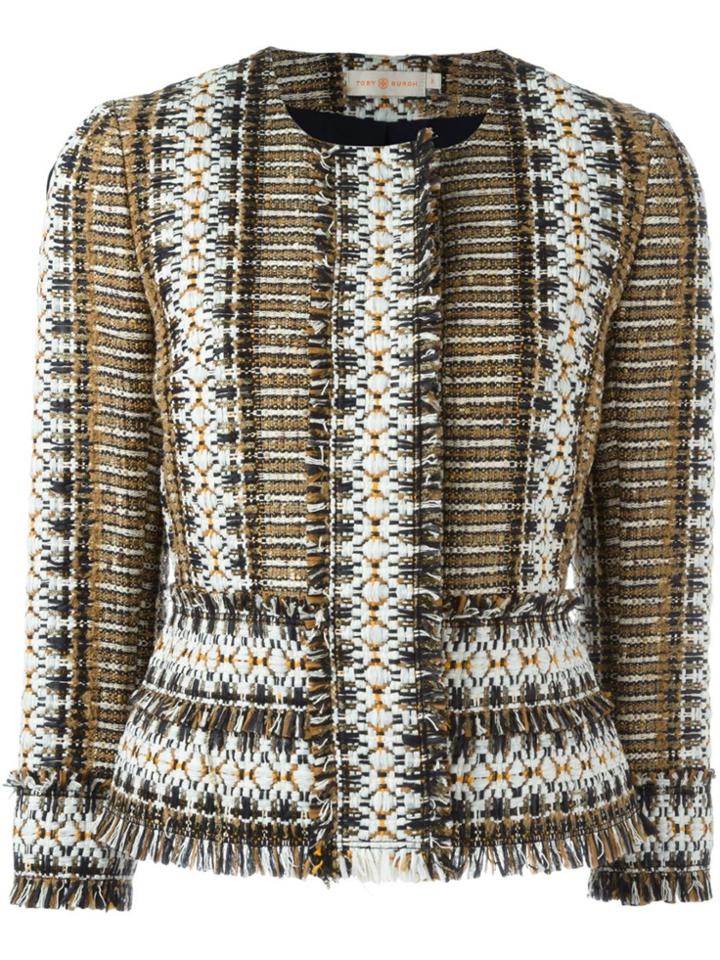 Tory Burch Fringed Tweed Jacket - Brown