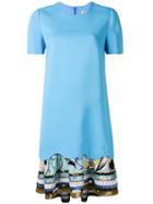 Emilio Pucci Contrast Frill Embroidered Hemline Dress - Blue